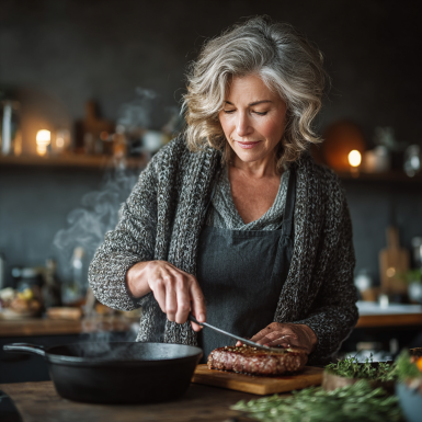 Літня пара готує разом здорову їжу